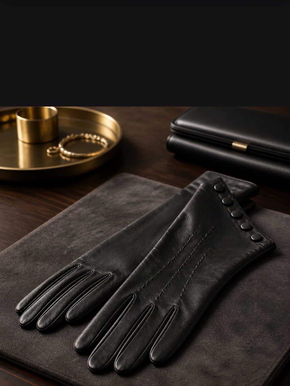 Winter Size 7 1/2 Black Button Soft Leather Light Dress Gloves